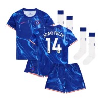 Camisa de Futebol Chelsea Joao Felix #14 Equipamento Principal Infantil 2024-25 Manga Curta (+ Calças curtas)